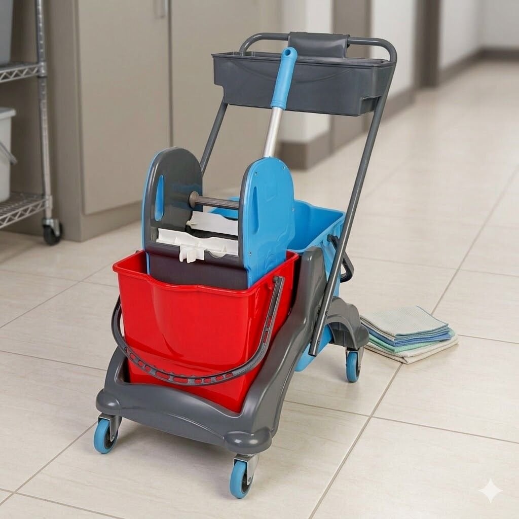 Karizma Plastik Set Temizlik Arabası Mimoza Presli Karizma Kovalı Set Üst Sepetli 2X18 Lt