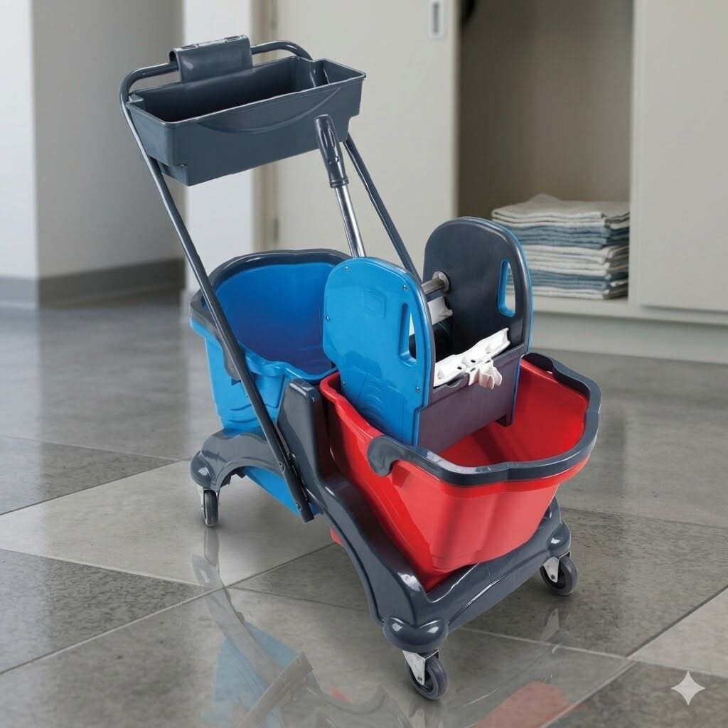 Karizma Plastik Set Temizlik Arabası Mimoza Presli Metal Tekerlekli 2X18 Lt