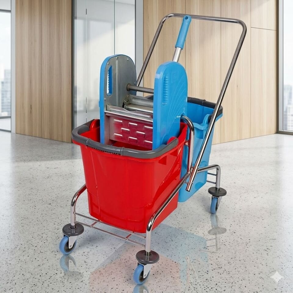 Krom Taşıyıcı Rındo Metal Presli Mimoza Kovalı Sepetsiz Bilyalı Metal Tekerlekli 2X25 Lt