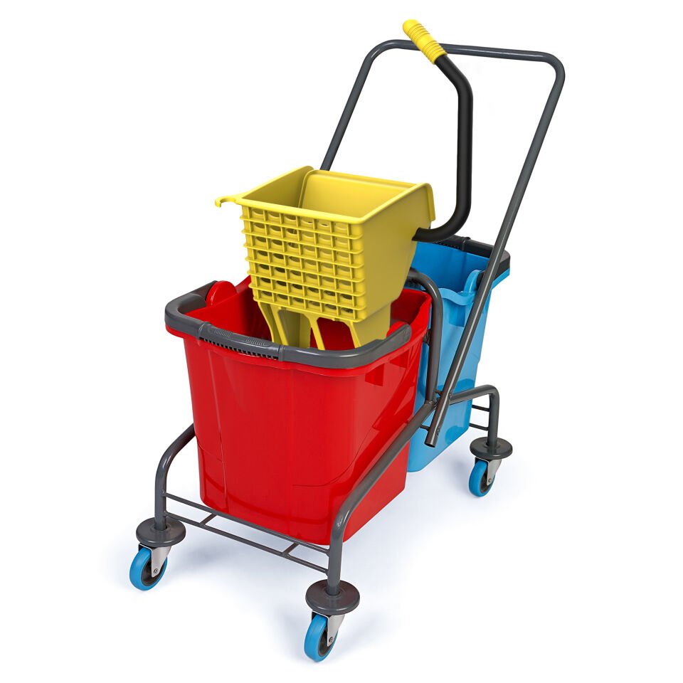 Krom Taşıyıcı , Enjoy Plastik Presli (Utp792), Mimoza Kovalı (Sk800) Sepetsiz, Bilyalı Metal Tekerlekli 2X25 Lt