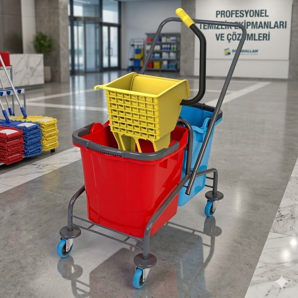 Krom Taşıyıcı , Enjoy Plastik Presli (Utp792), Mimoza Kovalı (Sk800) Sepetsiz, Bilyalı Metal Tekerlekli 2X25 Lt