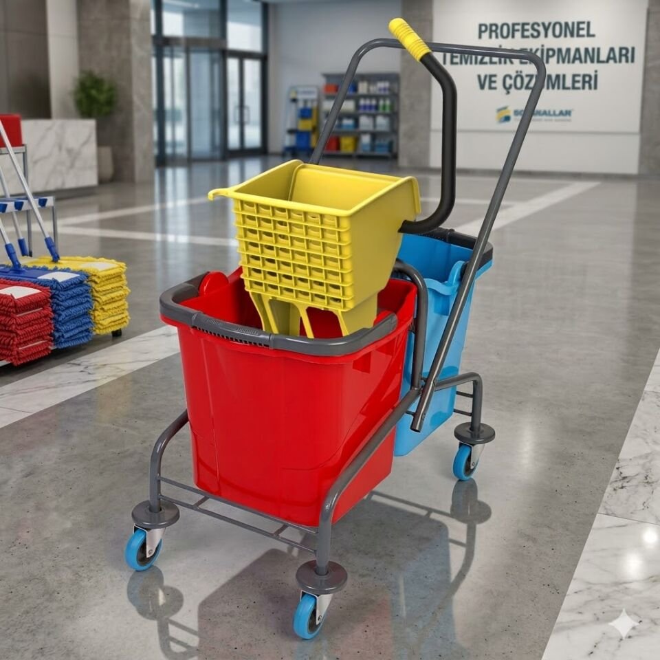 Krom Taşıyıcı , Enjoy Plastik Presli (Utp792), Mimoza Kovalı (Sk800) Sepetsiz, Bilyalı Metal Tekerlekli 2X25 Lt