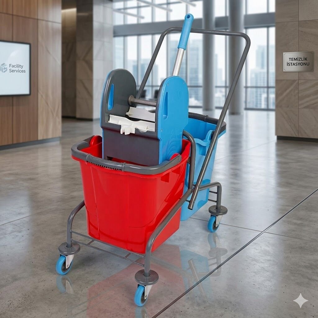 Metal Boyalı, Mımoza Plastik Pres (Mpp793), Mimoza Kovalı (Sk800) Sepetsiz , Bilyalı Metal Tekerlekli 2X25 Lt