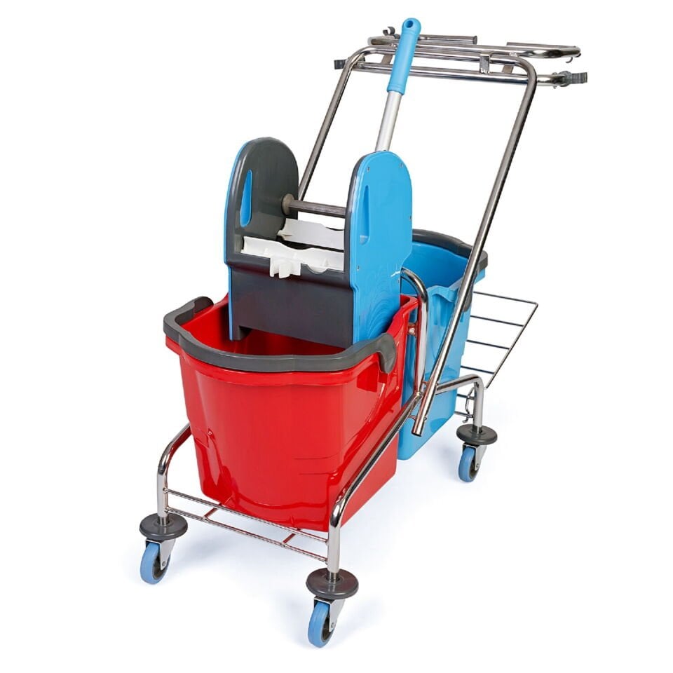 Çöp Toplama Arabası Krom Taşıyıcı Mımoza Plastik Pres Herkül Kovalı Bilyalı Metal Tekerlekli 2X18 Lt