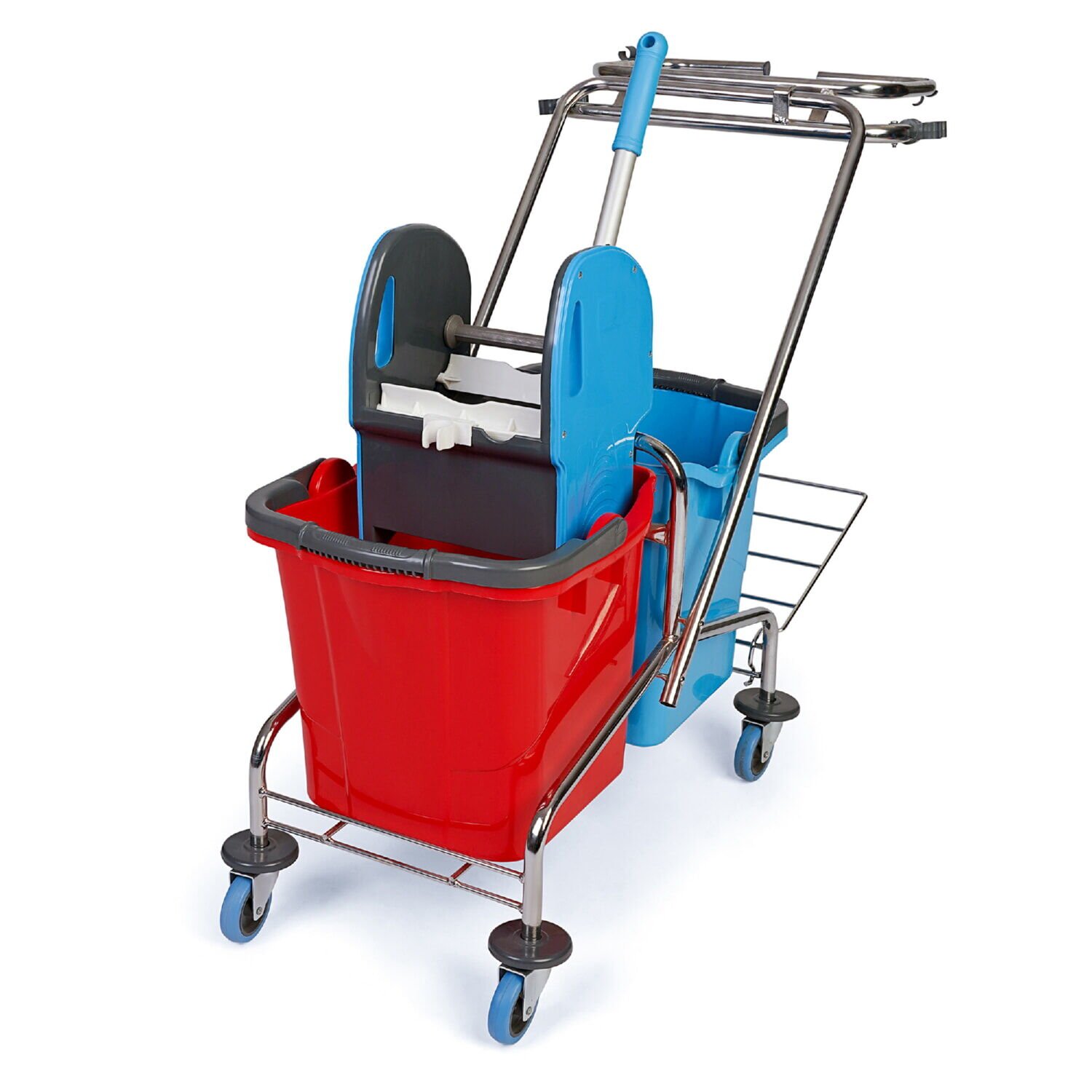 ÇÖP TOP. KROM TAŞIYICI , MIMOZA PLASTİK PRES (MPP793), MİMOZA KOVALI (SK800) SEPETSİZ , BİLYALI METAL TEKERLEKLİ 2x25 lt