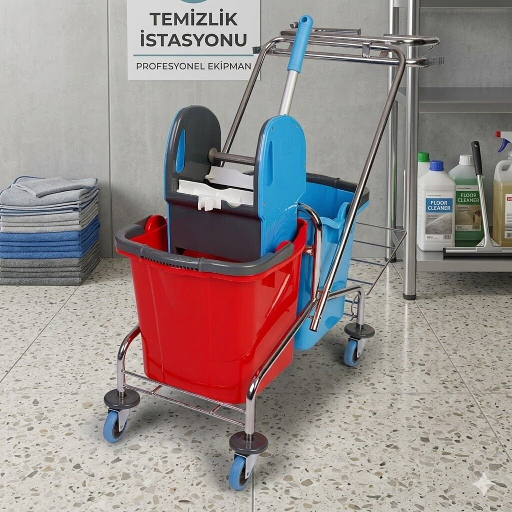 Çöp Top. Krom Taşıyıcı , Mımoza Plastik Pres (Mpp793), Mimoza Kovalı (Sk800) Sepetsiz , Bilyalı Metal Tekerlekli 2X25 Lt