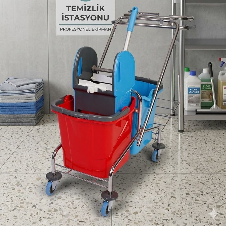 Çöp Toplama Krom Taşıyıcı Mımoza Plastik Pres Mimoza Kovalı Bilyalı Metal Tekerlekli 2X25 Lt