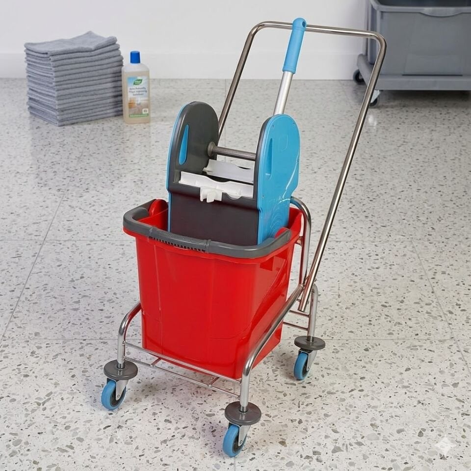 Tek Kovalı Temizlik Seti (Krom Taşıyıcı, Mimoza Presli) Bilyalı Metal Tekerlekli 1X25 Lt