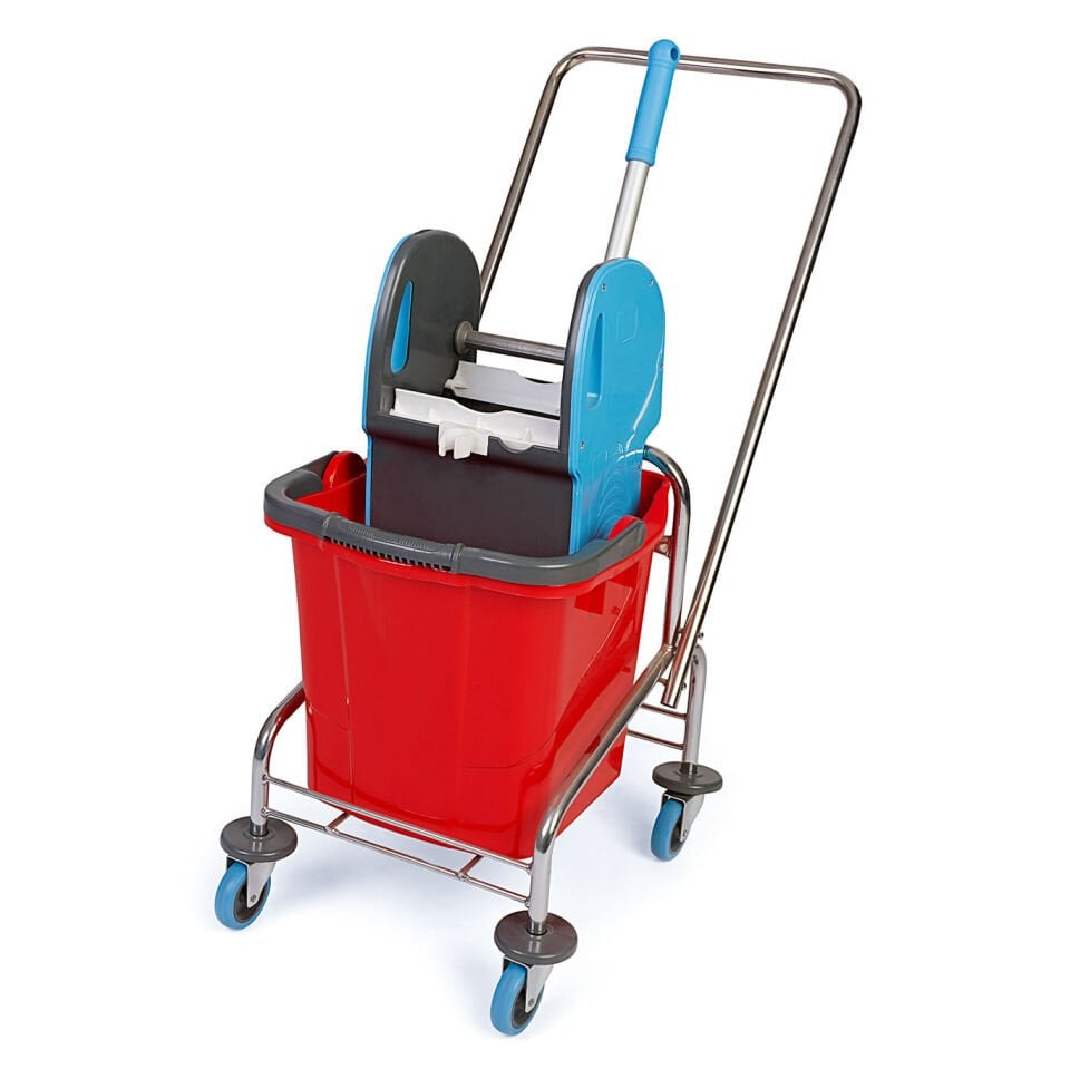 Tek Kovalı Temizlik Seti (Krom Taşıyıcı, Mimoza Presli) Bilyalı Metal Tekerlekli 1X25 Lt