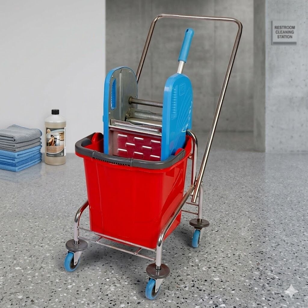 Tek Kovalı Temizlik Seti (Krom Taşıyıcı, Rindo Metal Presli) Bilyalı Metal Tekerlekli 1X25 Lt