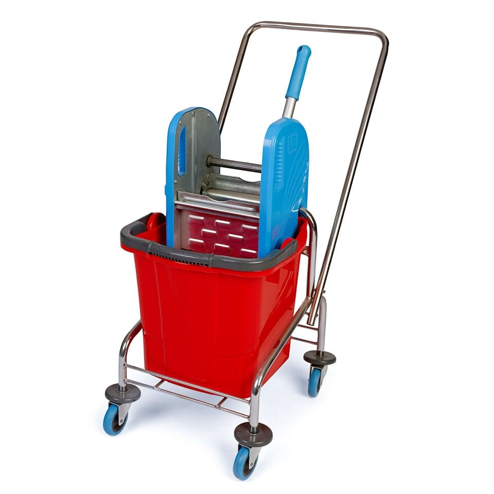 Tek Kovalı Temizlik Seti (Krom Taşıyıcı, Rindo Metal Presli) Bilyalı Metal Tekerlekli 1X25 Lt