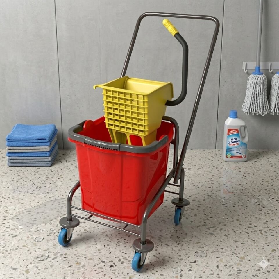 Metal Boyalı Taşıyıcı , Enjoy Plastik Presli (Utp792), Mimoza Kovalı (Sk800) Sepetsiz, Bilyalı Metal Tekerlekli 1X25 Lt