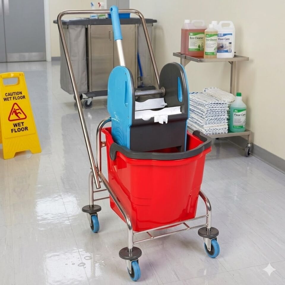Tek Kovalı Temizlik Seti (Krom, Mimoza Presli, Herkül Kova) Sepetsiz Bilyalı Metal Tekerlekli 1x18 LT