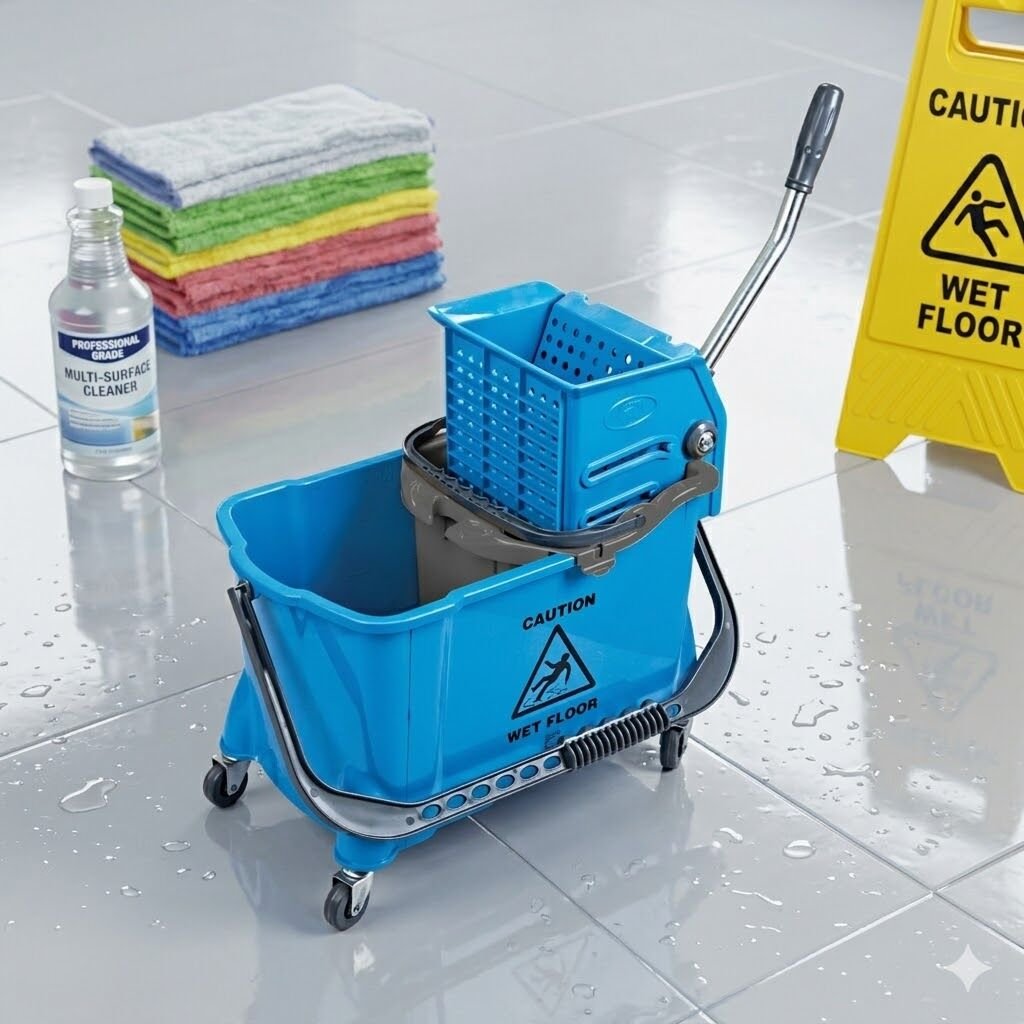 Hünerli Plastik Set Temizlik Seti Karizma Plastik Pres , Bilyalı Metal Tekerlekli (Ø50Mm) (24+8) Lt