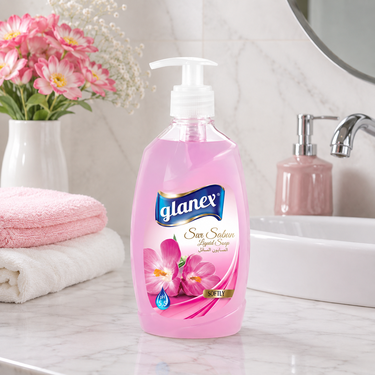 Glanex Sıvı El Sabunu (Pembe) 400 Gr 12 Adet