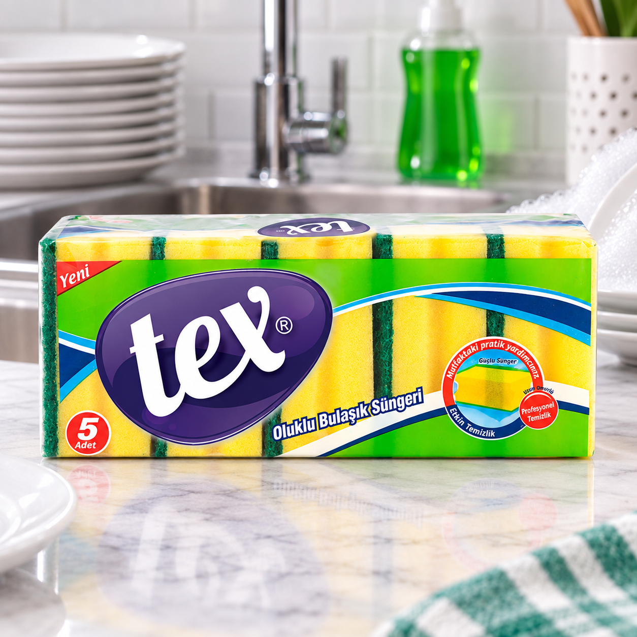 Tex Standart 5'Li Oluklu Bulaşık Süngeri 9*7*4,5 Cm 48 Adet