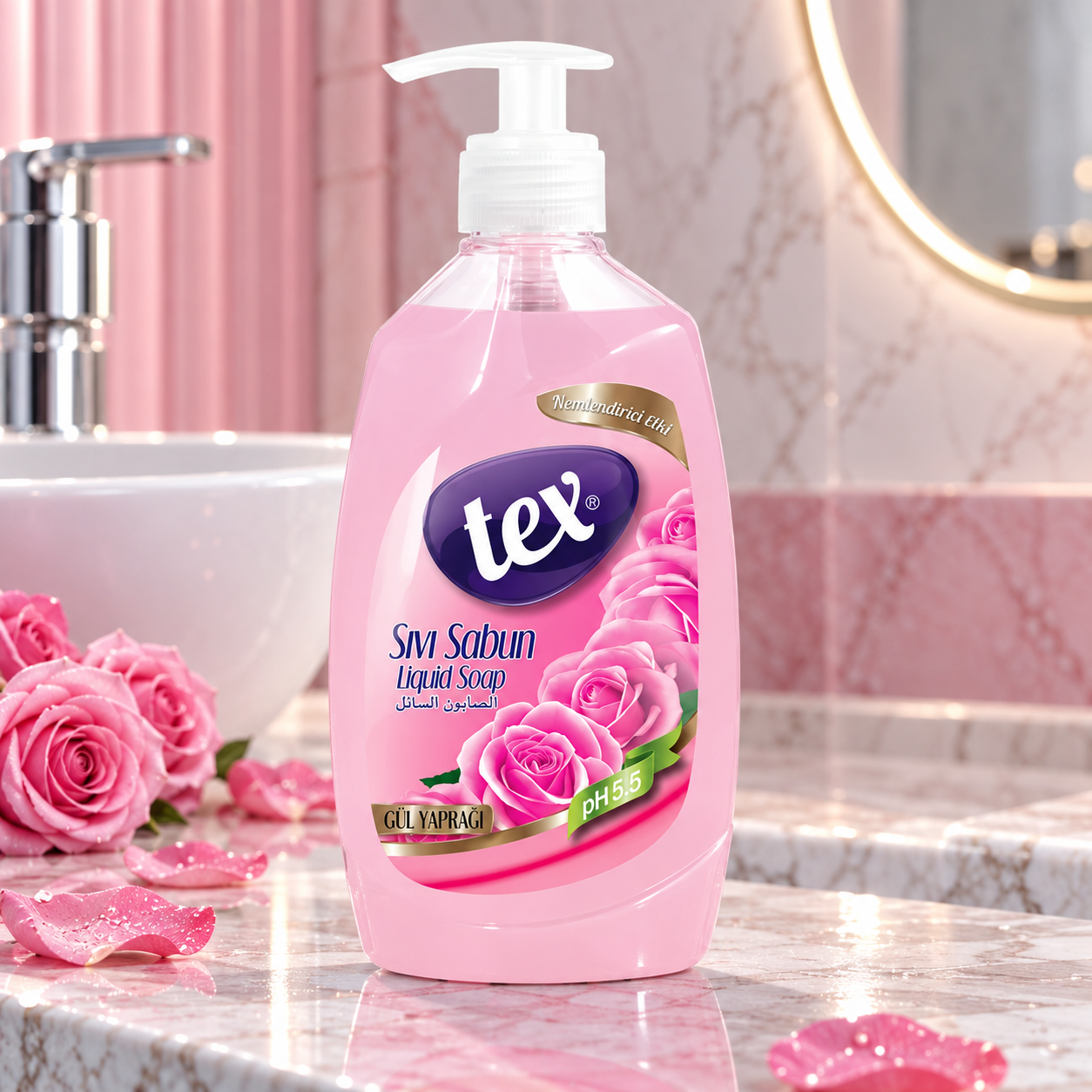 Tex Sıvı El Sabunu Gül Yaprağı Şeffaf 750 Ml 12 Adet