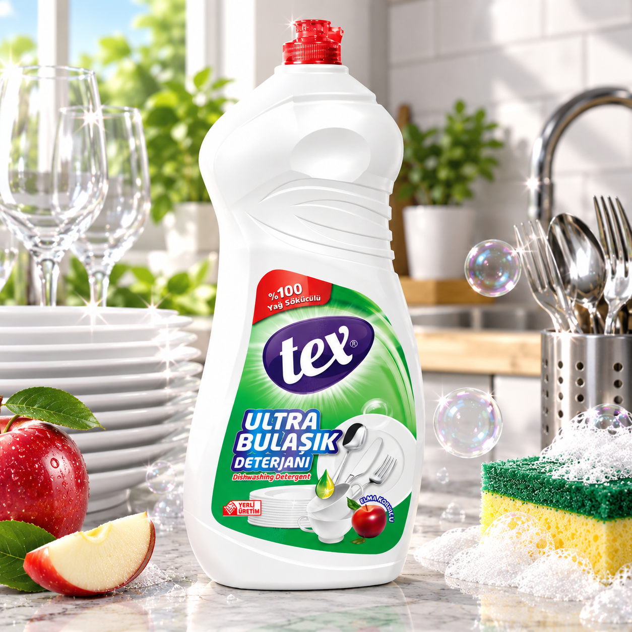 Tex Ultra Sıvı Bulaşık Deterjanı Elma 1350 Ml 12 Adet